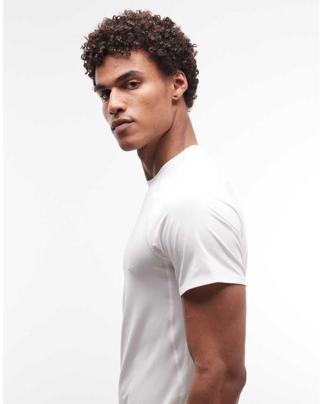 4505 White Active Slim Fit Tennis T-shirt With Side Seam Detail for men