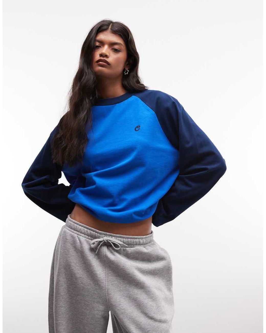Collusion Blue Raglan Long Sleeve Boxy Tshirt
