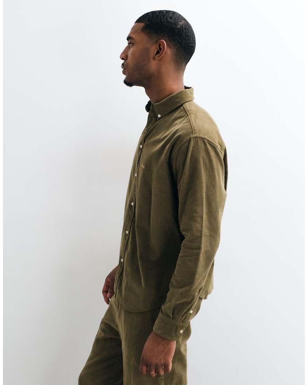 BLKVIS Green Button Down Corduroy Long Sleeve Shirt Co-ord for men