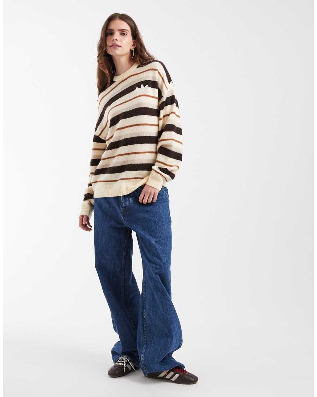 Adidas Originals White Knitted Essentials Striped Sweatshirt