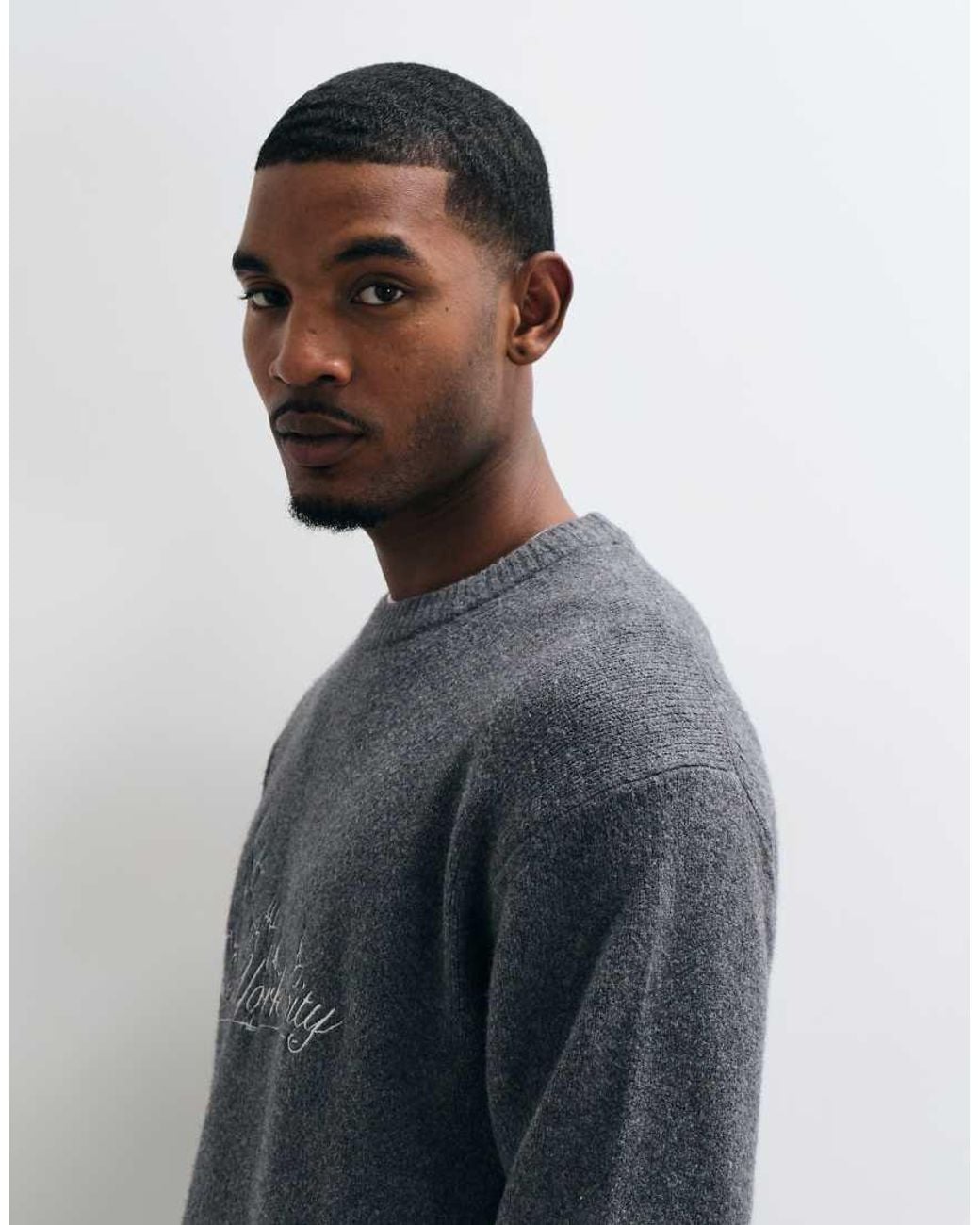 Abercrombie & Fitch Blue Knitted Crew Neck Nyc Print Jumper for men
