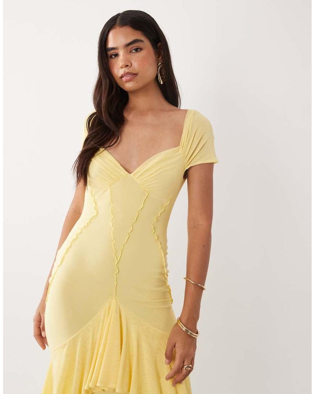 ASOS Natural Mesh Ruffle Maxi Dress
