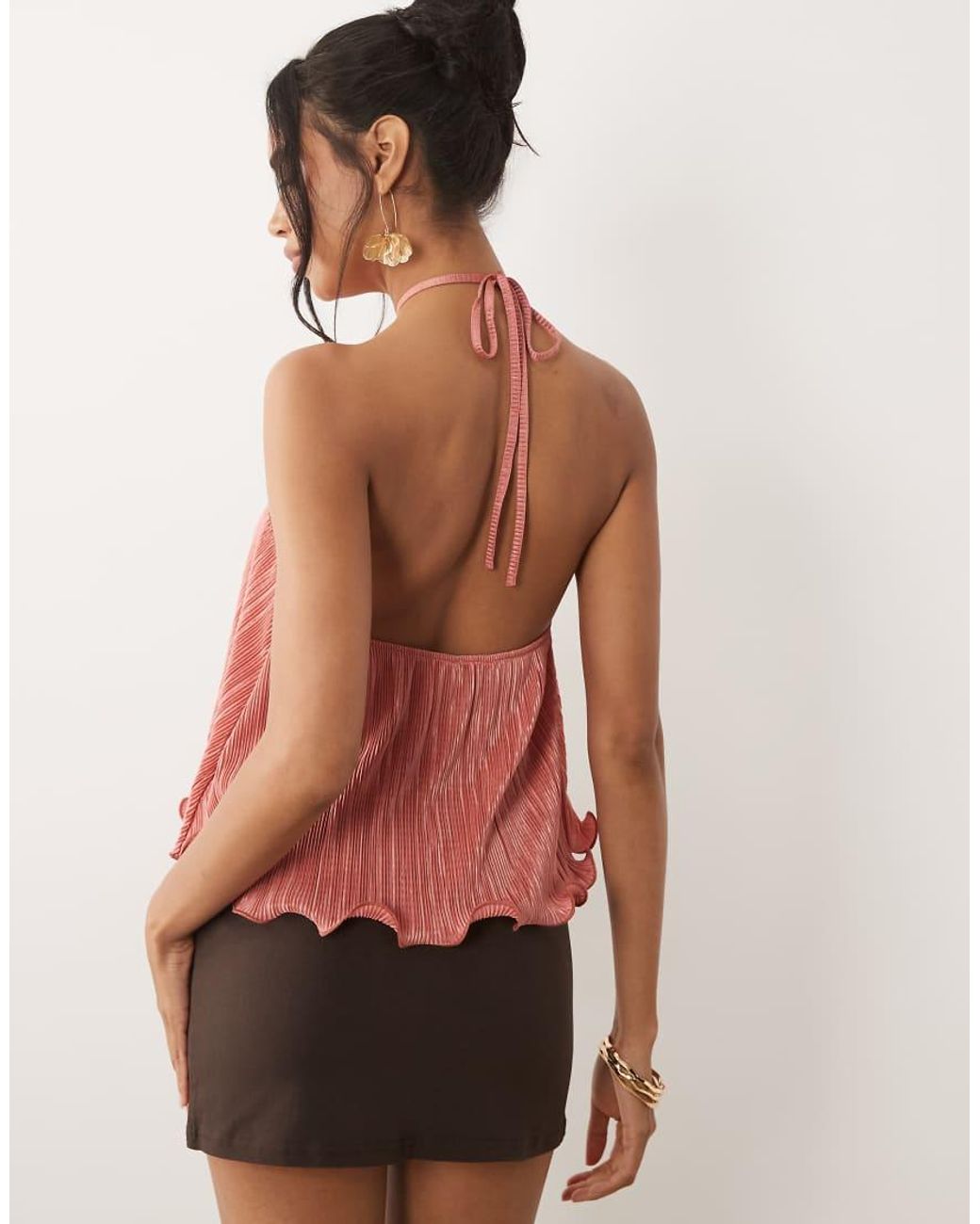 ASOS Red Plisse Halter Neck Top