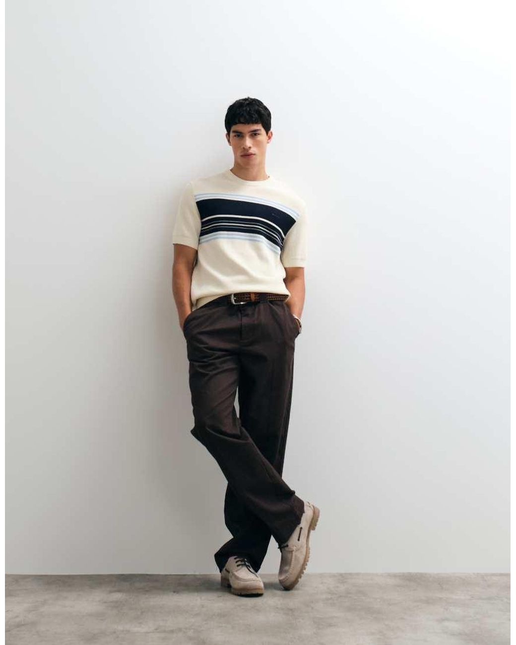 Gant White Striped Cotton Ribbed Short Sleeve C-neck T-shirt for men