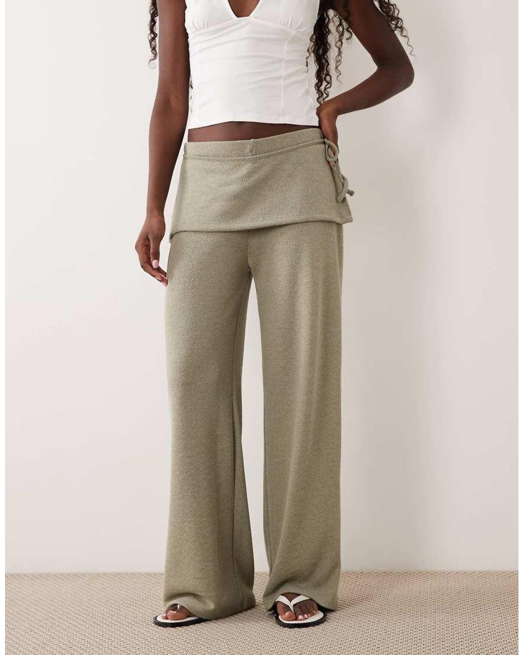 ASOS Natural Wide Leg Trousers With Scarf Detail