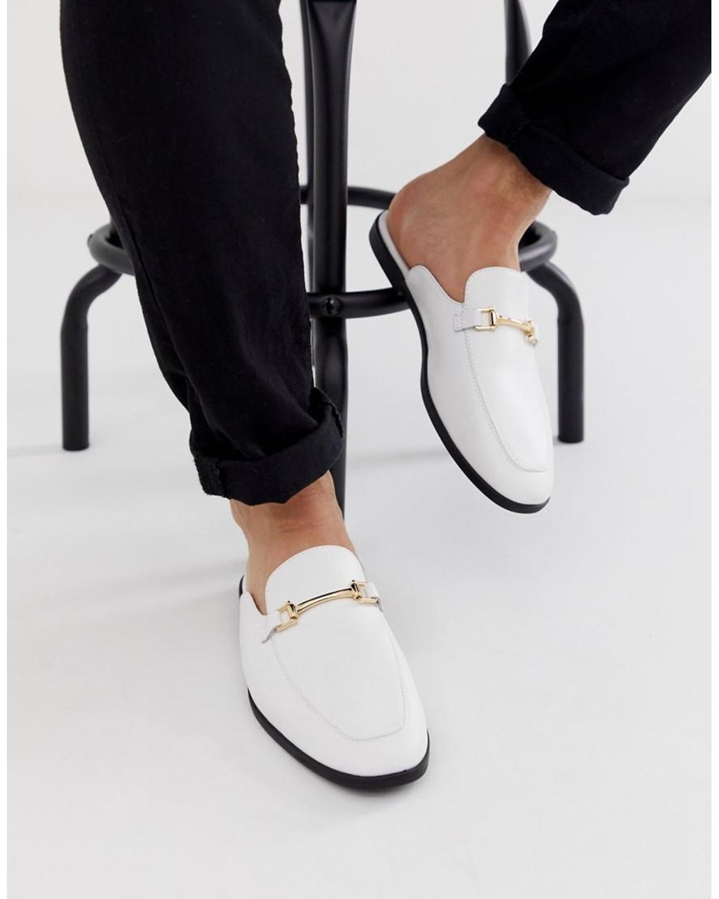 ladies white backless loafers