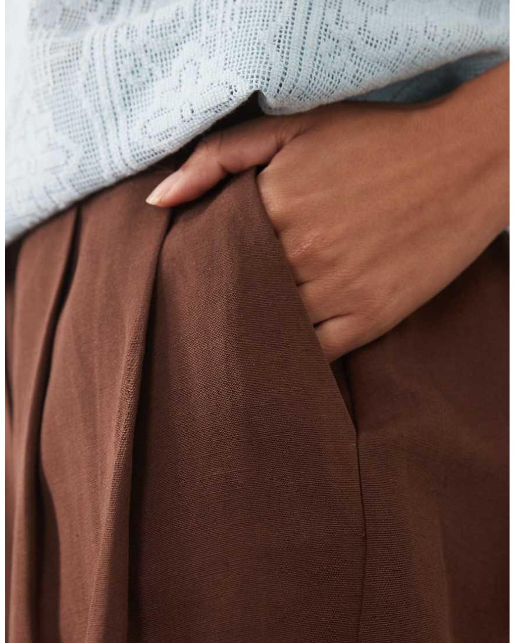 ASOS Brown Tailored A-line Shorts With Linen