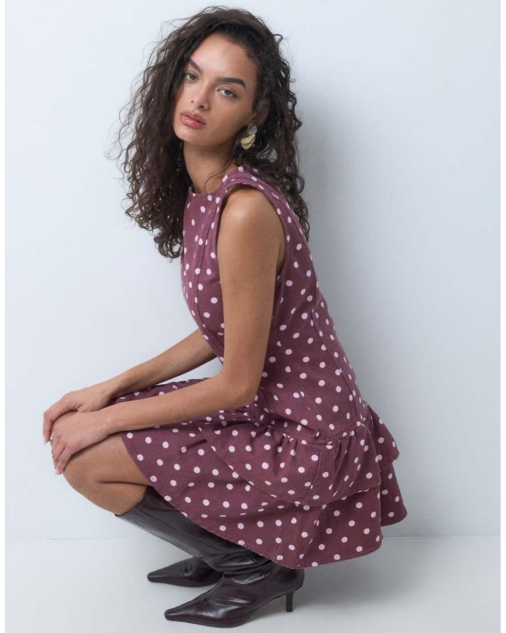 Miss Selfridge Purple Denim Frill Hem Shift Dress