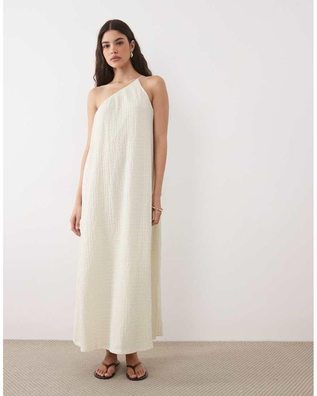 ASOS Brown One Shoulder Textured Midi Sundress