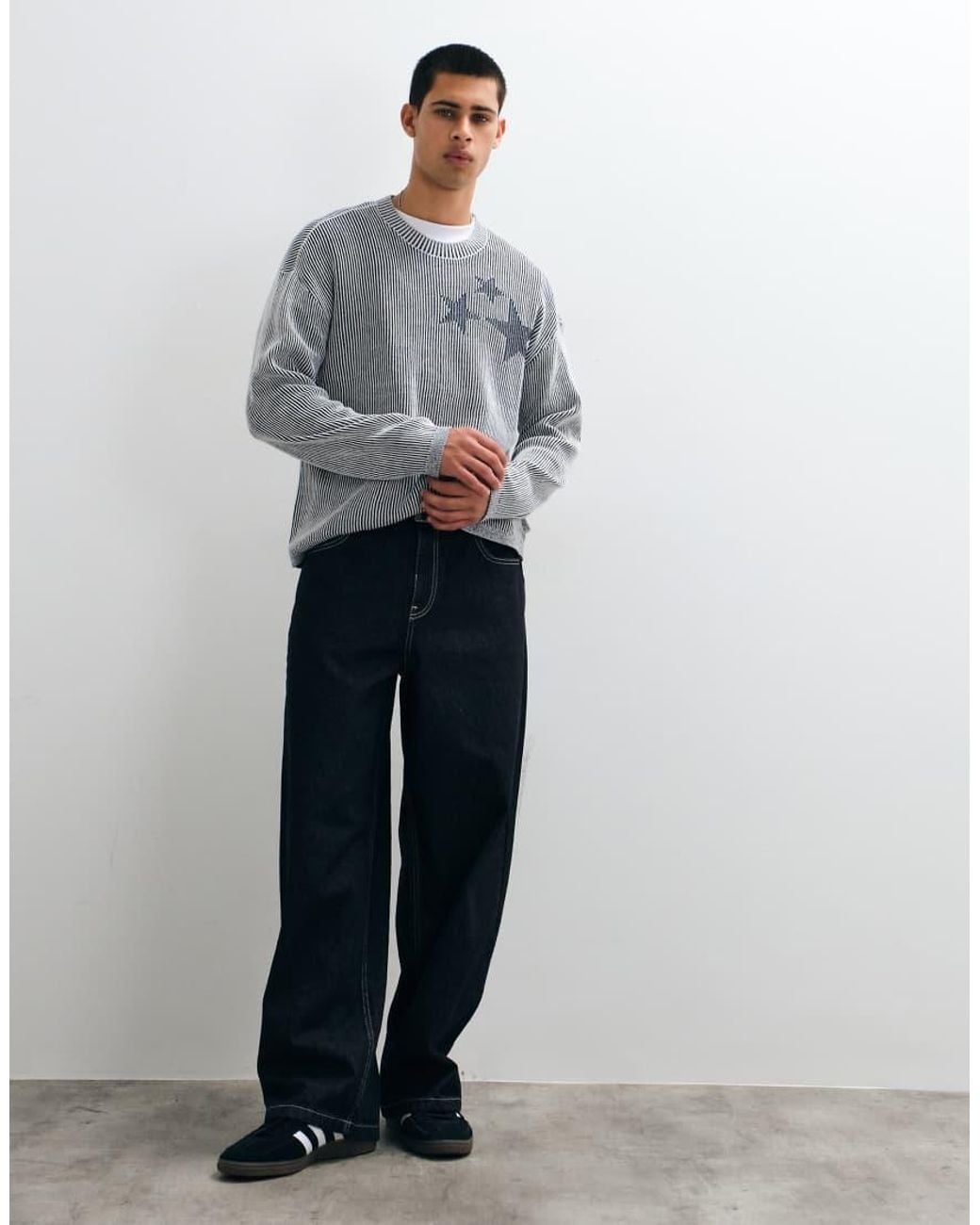 Hollister Gray Y2k Knitted Ribbed Graphic Jumper for men