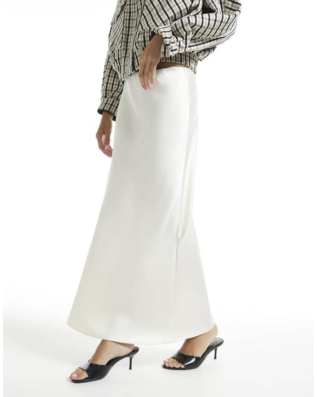River Island White Satin Bias Maxi Skirt