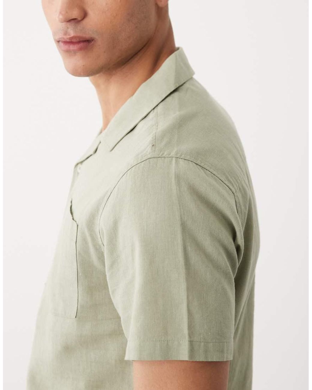 Threadbare Green Short Sleeve Linen Mix Shirt for men