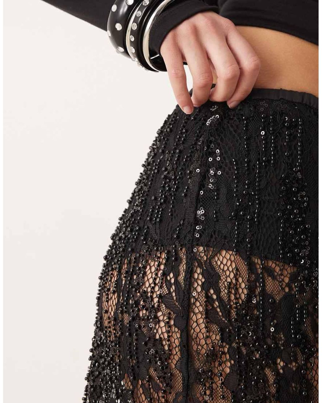 Mango Natural Embellished Knee Length Skirt