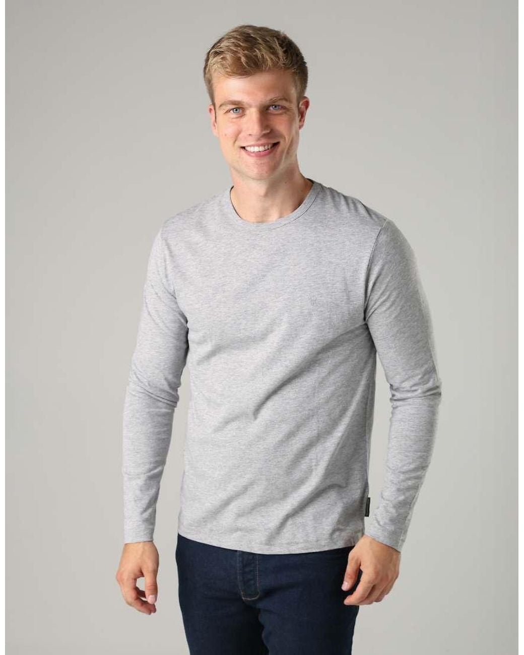 French Connection Blue 3 Pack Cotton Crew Neck Long Sleeve T-Shirts for men