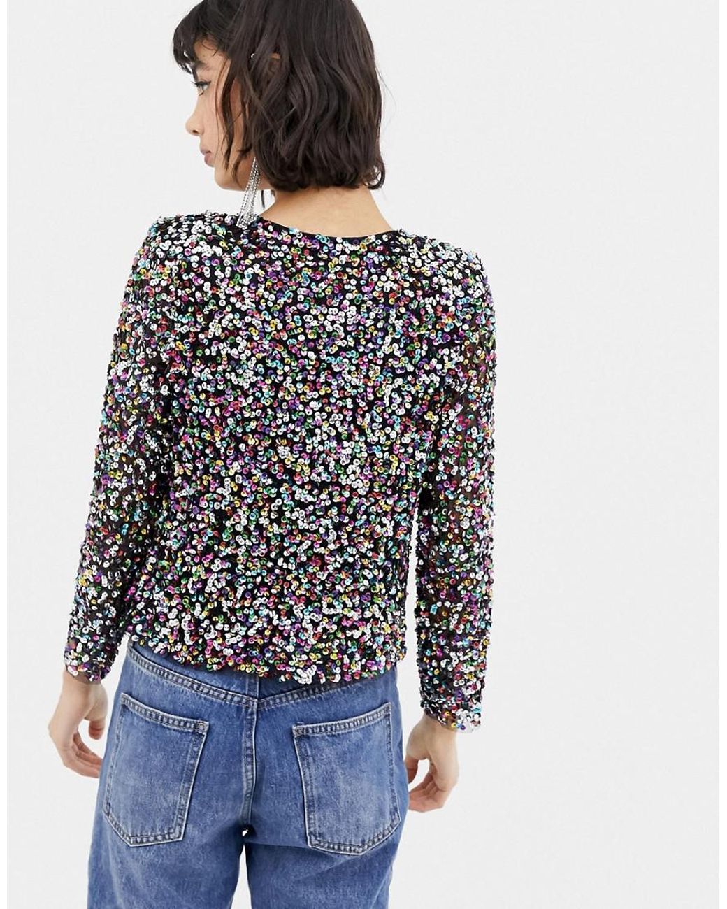 Mango Long Sleeve Sequin Top In Rainbow | Lyst