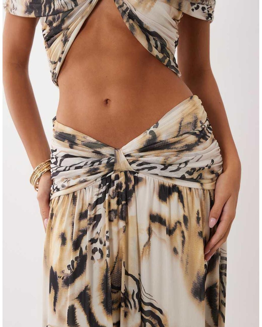 ASOS White Printed Mesh Gathered Waist Maxi Skirt