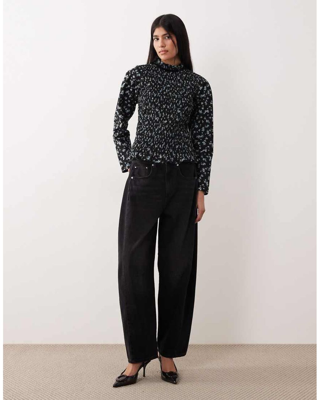 ASOS Black Long Sleeve Smocked Top With Open Back