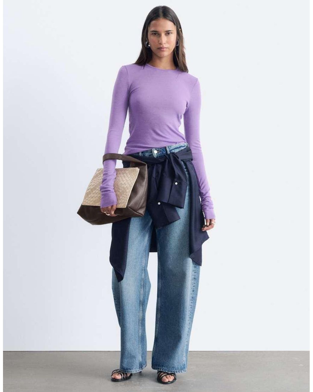 & Other Stories Purple Wool Blend Crew Neck Long Sleeve Top