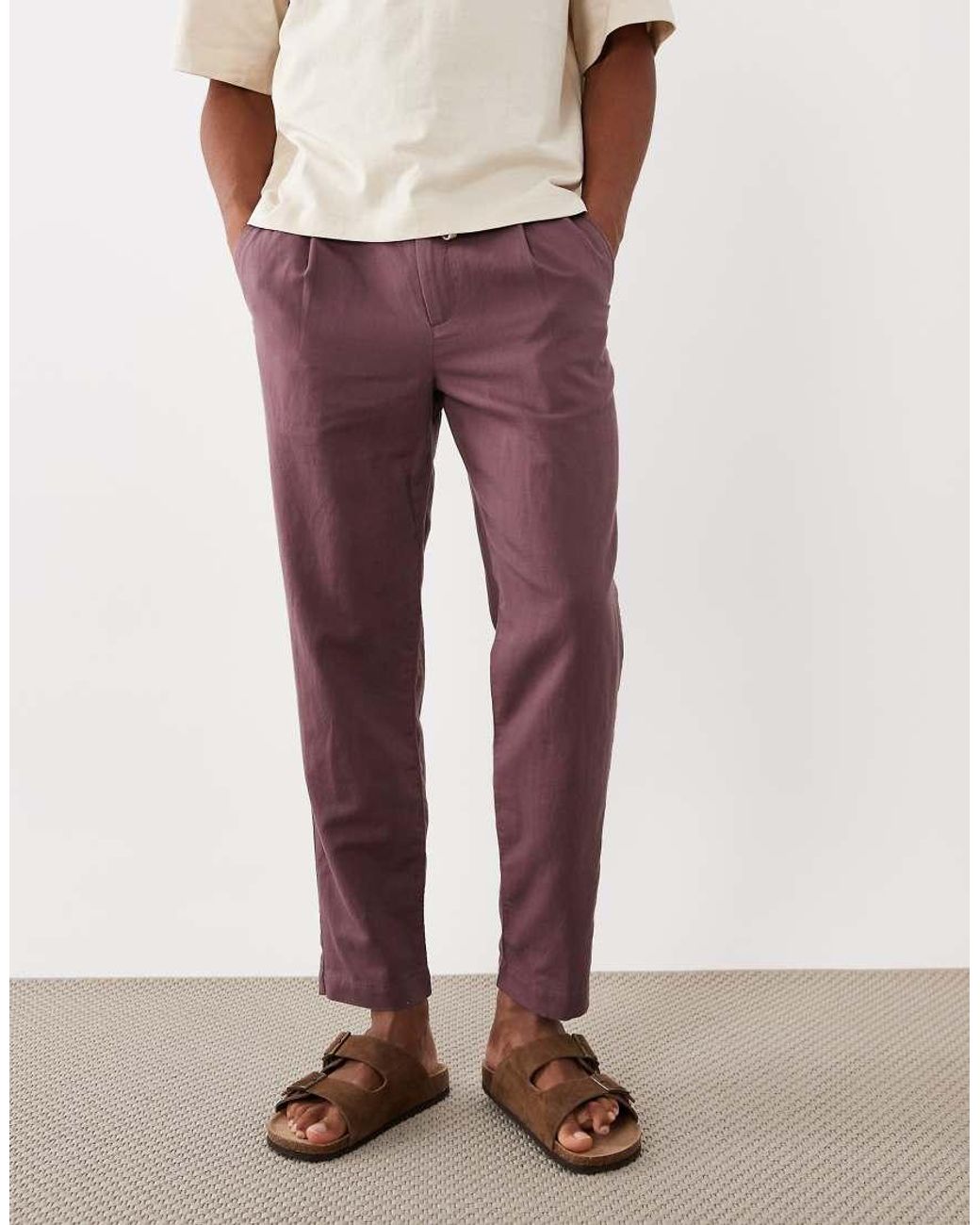 Mango Natural 100% Linen Straight Fit Trousers for men