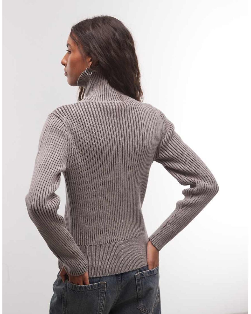 Collusion Gray Asymmetric Zip Through Knitted Plated Sweater