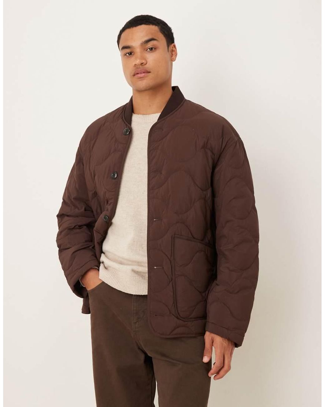 ARKET Brown Quilted Jacket With Rib Collar for men