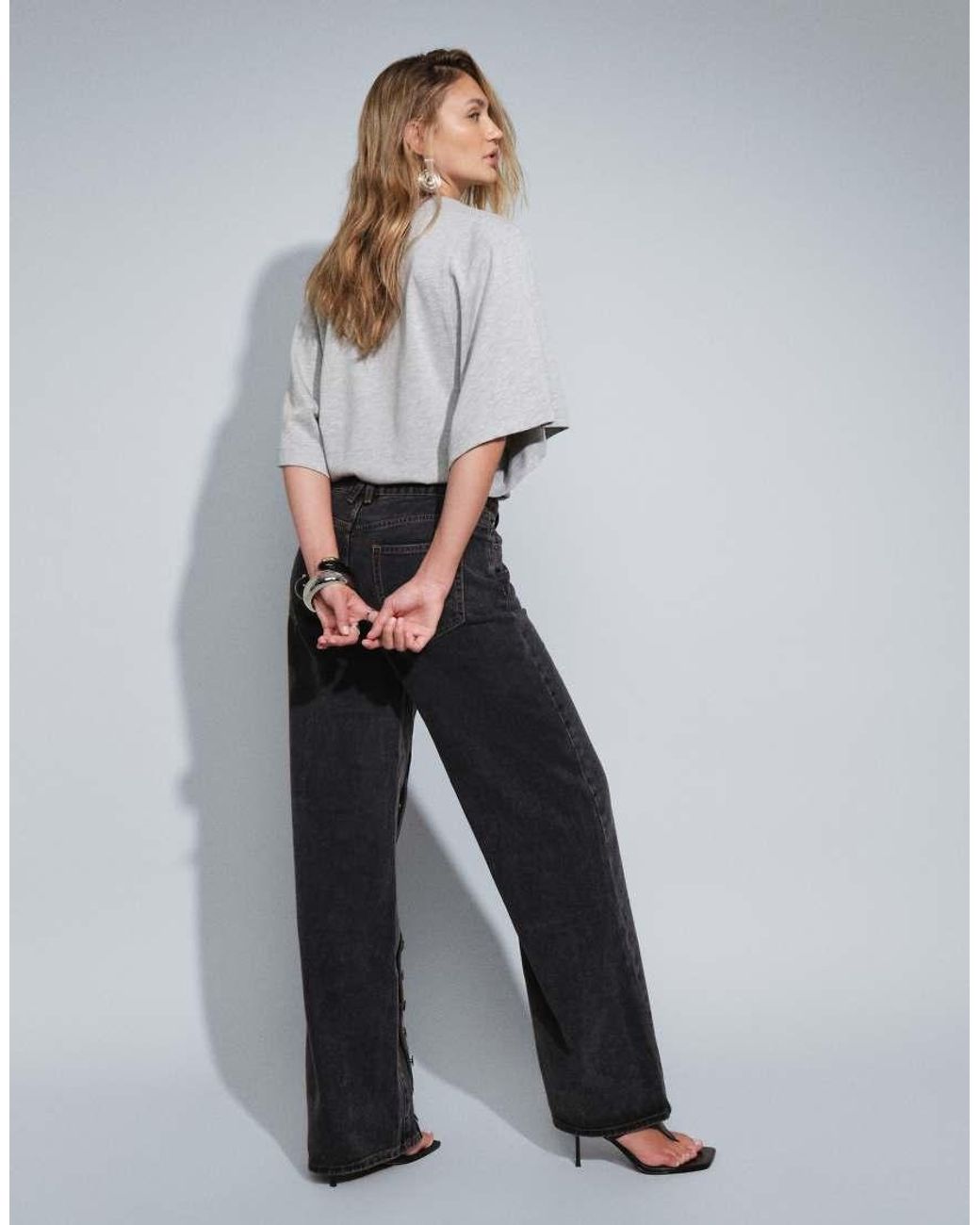 Lioness Red Penny Asymmetric Button Detail Relaxed Leg Jeans