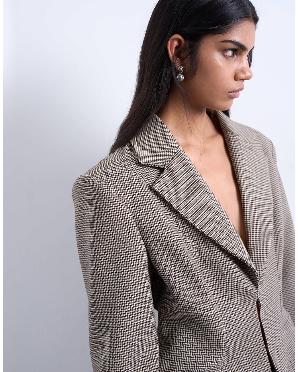 TOPSHOP Gray – karierter, taillierter blazer