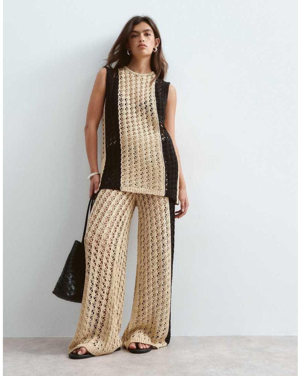 ARRANGE Natural Knitted Longline Top Co-ord