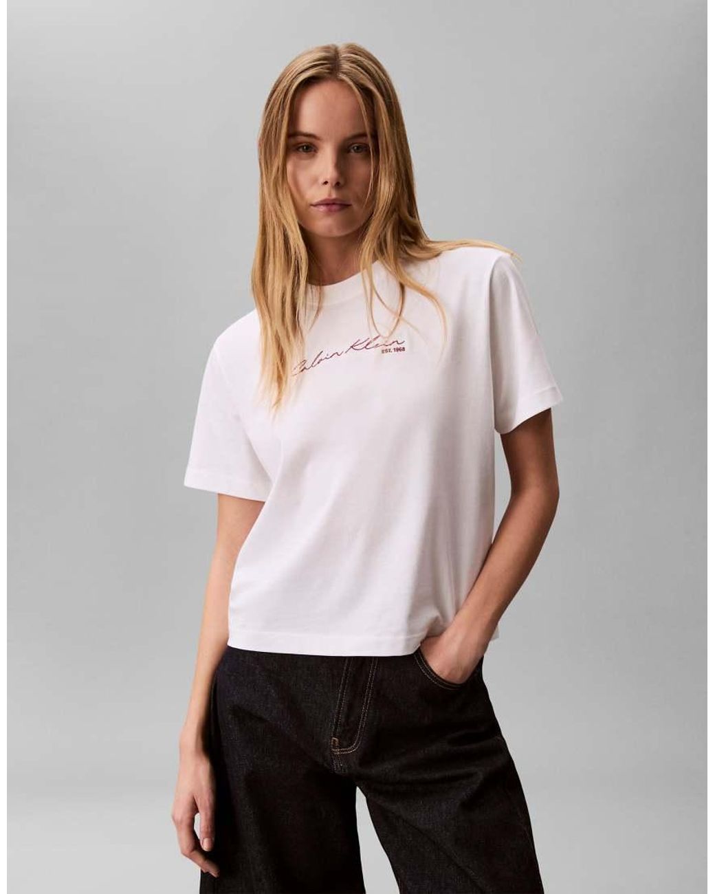 Calvin Klein White Script Logo Boxy T-shirt