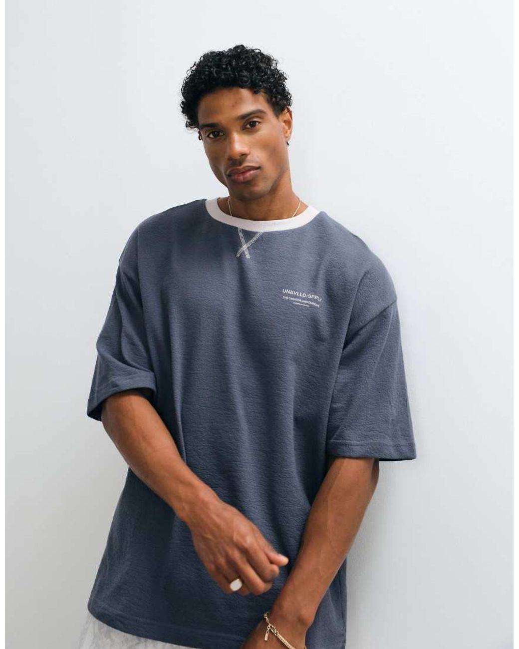 ASOS Blue Heavyweight Oversized T-shirt With High Build Text for men