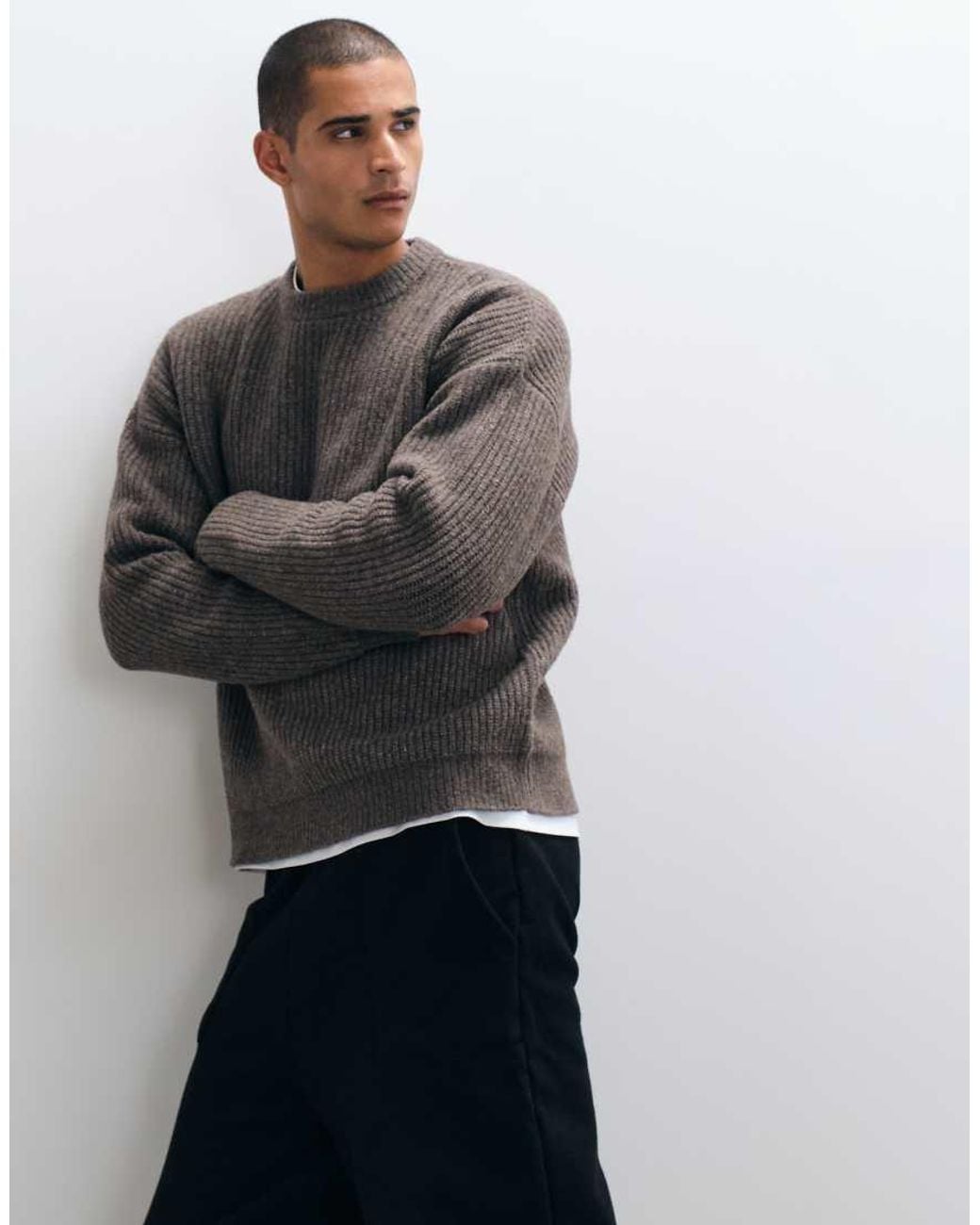 ASOS Gray Super Oversized Knitted Wool Blend Rib Jumper for men