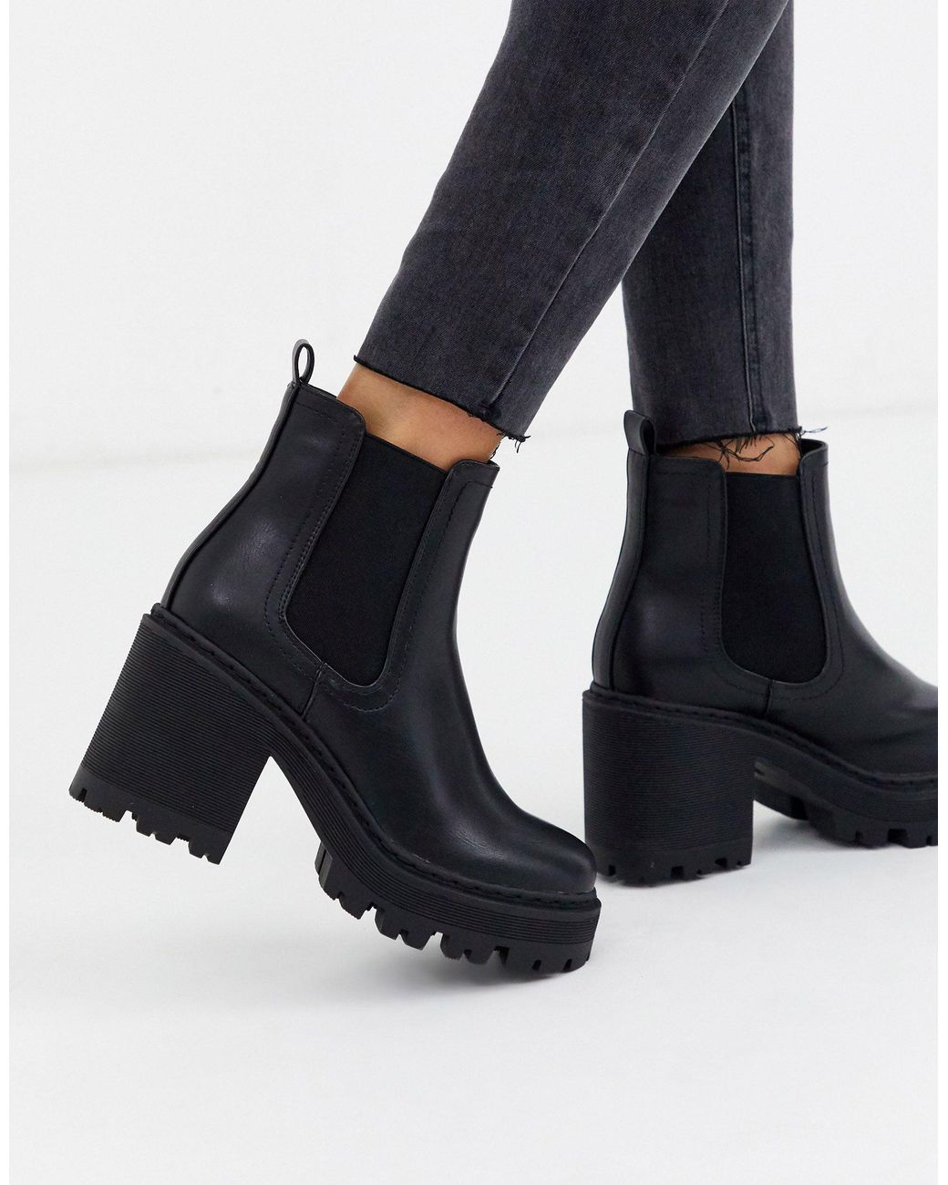 Public Desire Fuzzy Chunky Heeled Ankle Boot in Black |