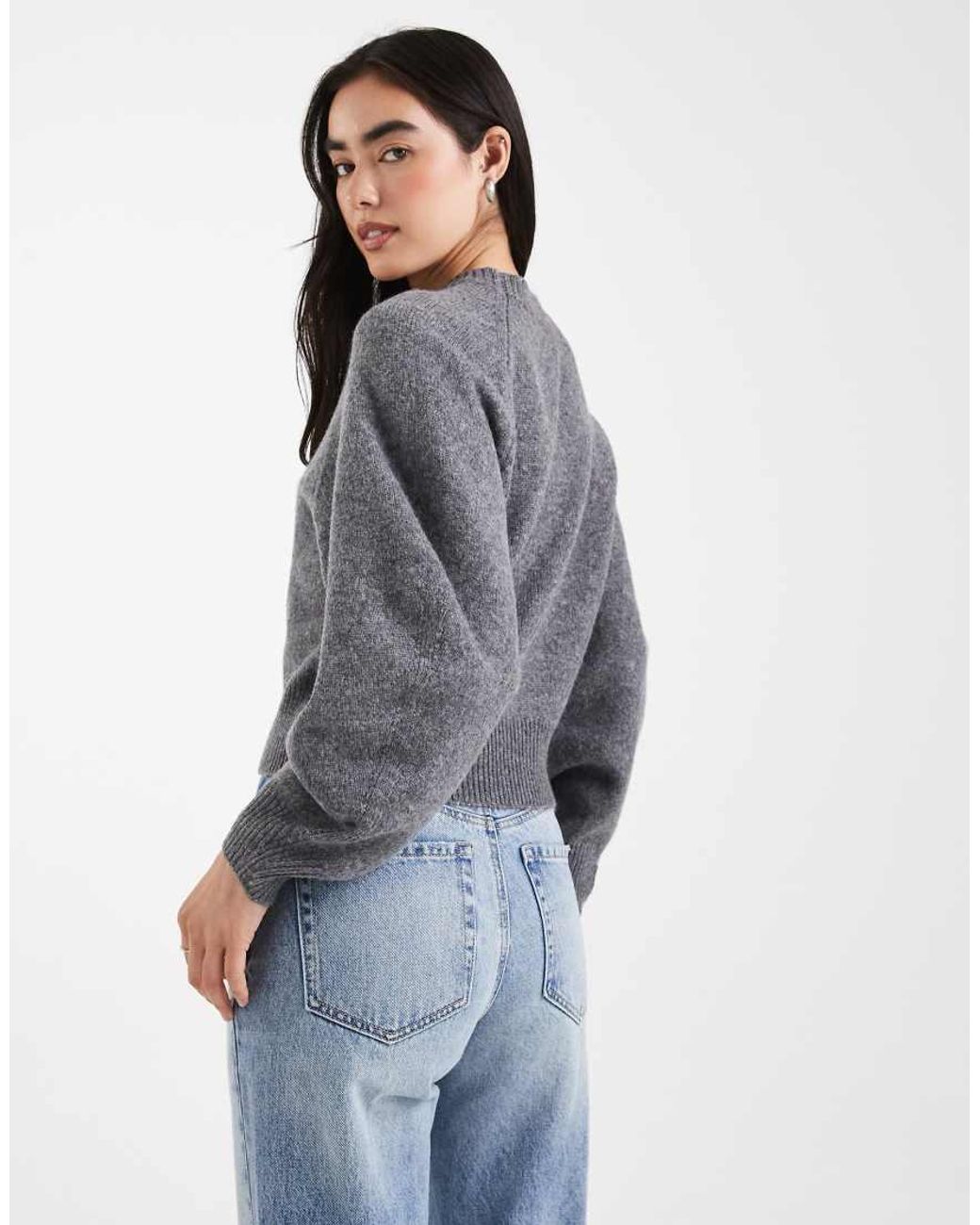 ASOS Gray Crew Neck Jumper With Raglan Detail