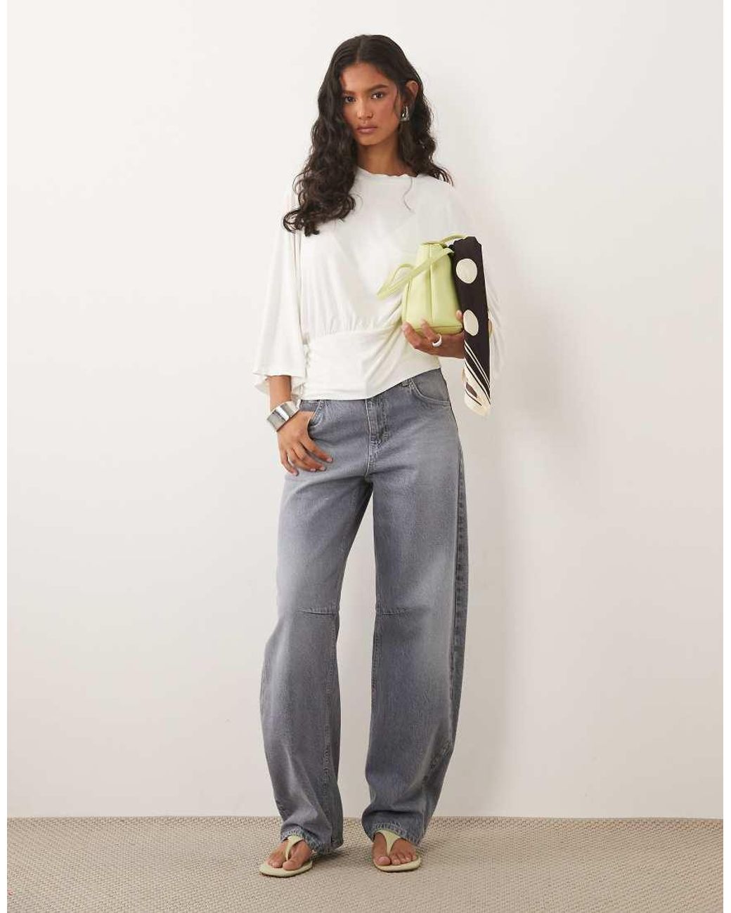 ASOS White Batwing Sleeve Cinched Waist Top
