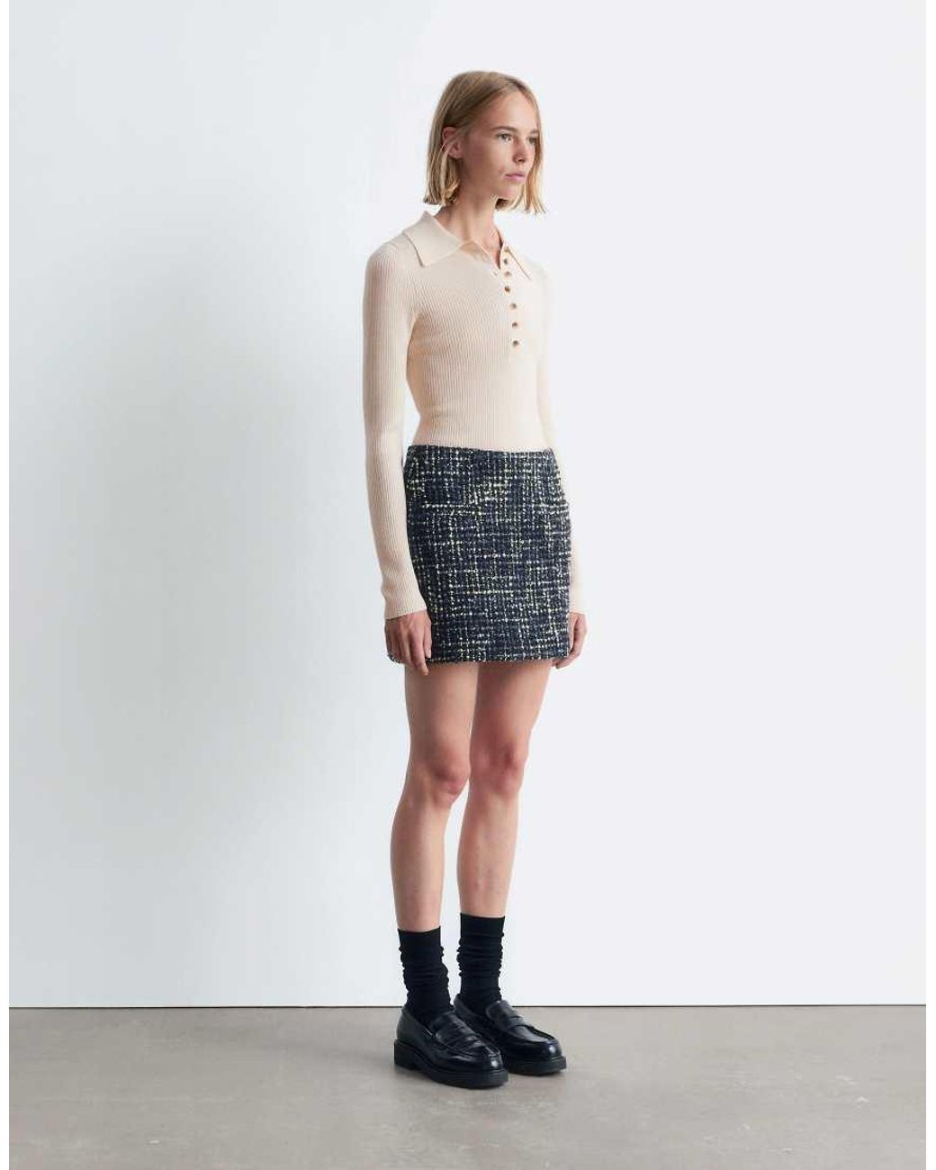 & Other Stories Black Wool Blend Tweed Mini Skirt