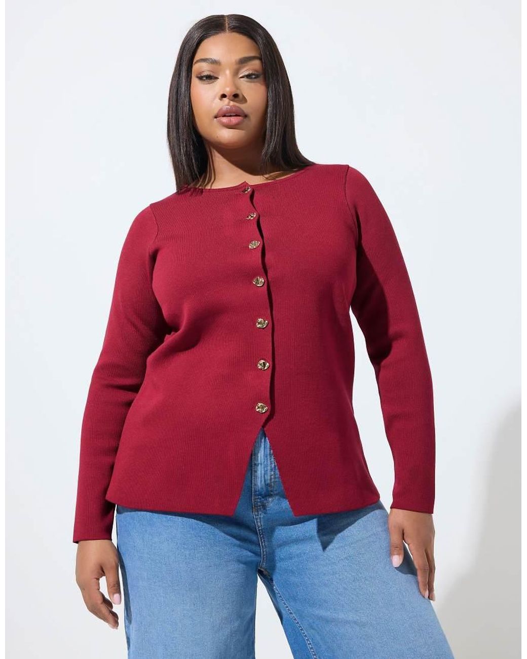 Yours Clothing Red Long Sleeve Knitted Top