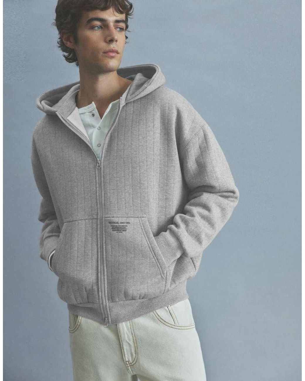 Pull&Bear Blue Boxy Suede Hood Sweatshirt With Zip for men