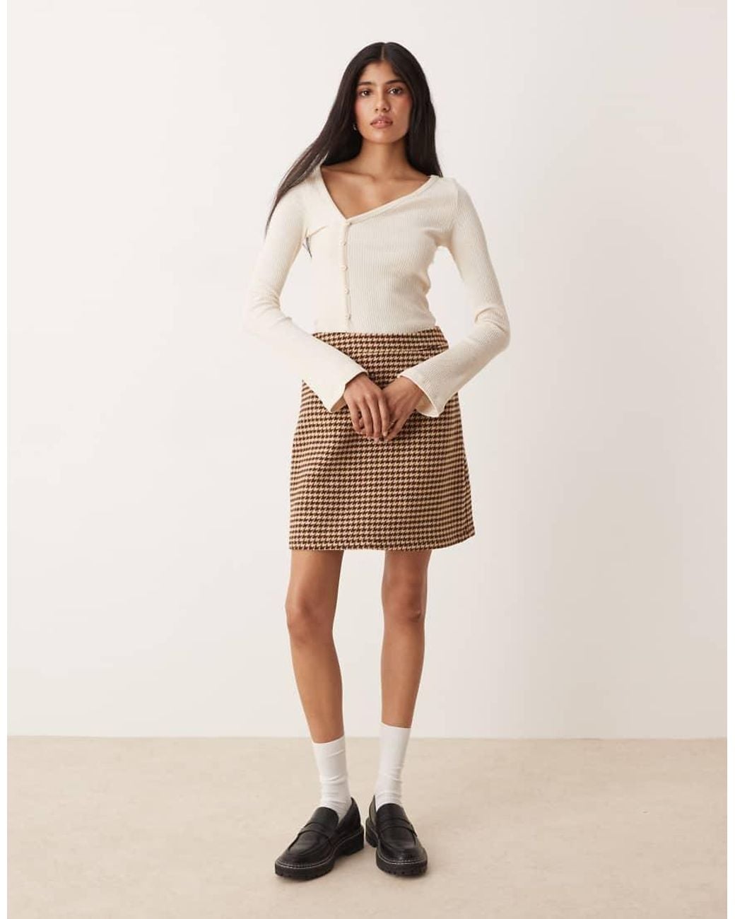 Threadbare Brown Check Mini Skirt With Pocket Detail