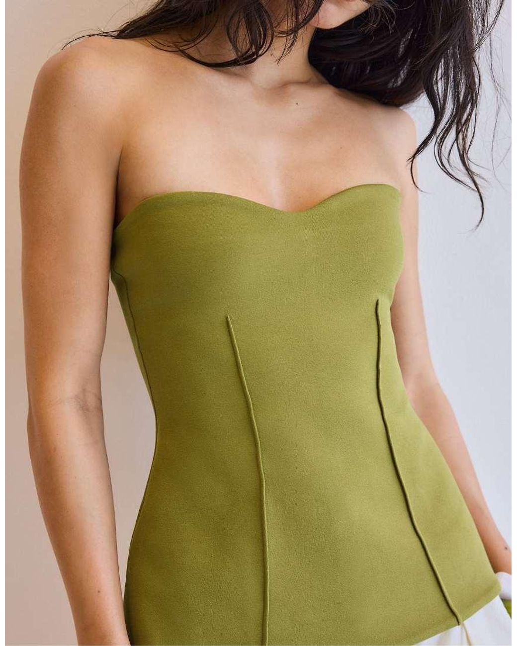 Stradivarius Green Bandeau Sweetheart Neckline