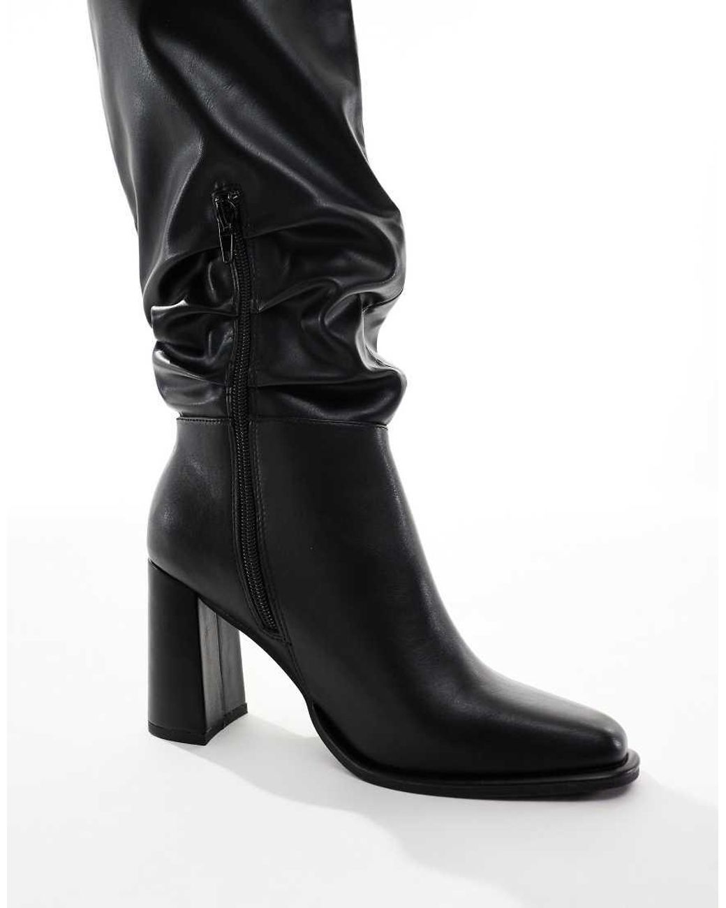 London Rebel White maggie Slouchy Block Heel Boots