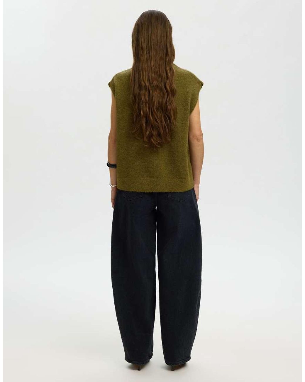 SELECTED Green Lulu Denim Relaxed Fit Crew Neck Knitted Vest