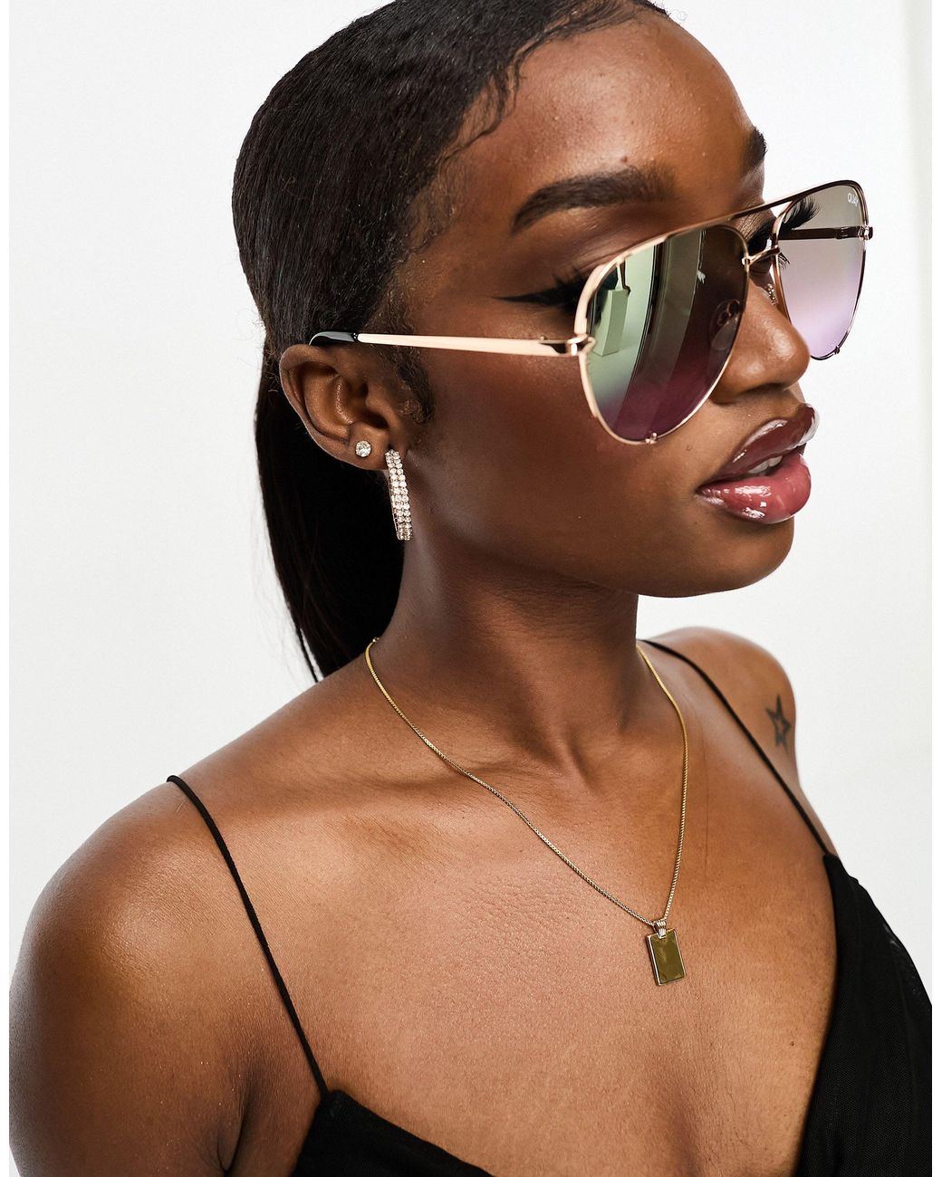Quay Australia High Key EXTRA LARGE  Women\'s Gold Aviator Sunglasses *READ Quay Quay High Key Extra Large Aviator Festival Sunglasses  main image 4