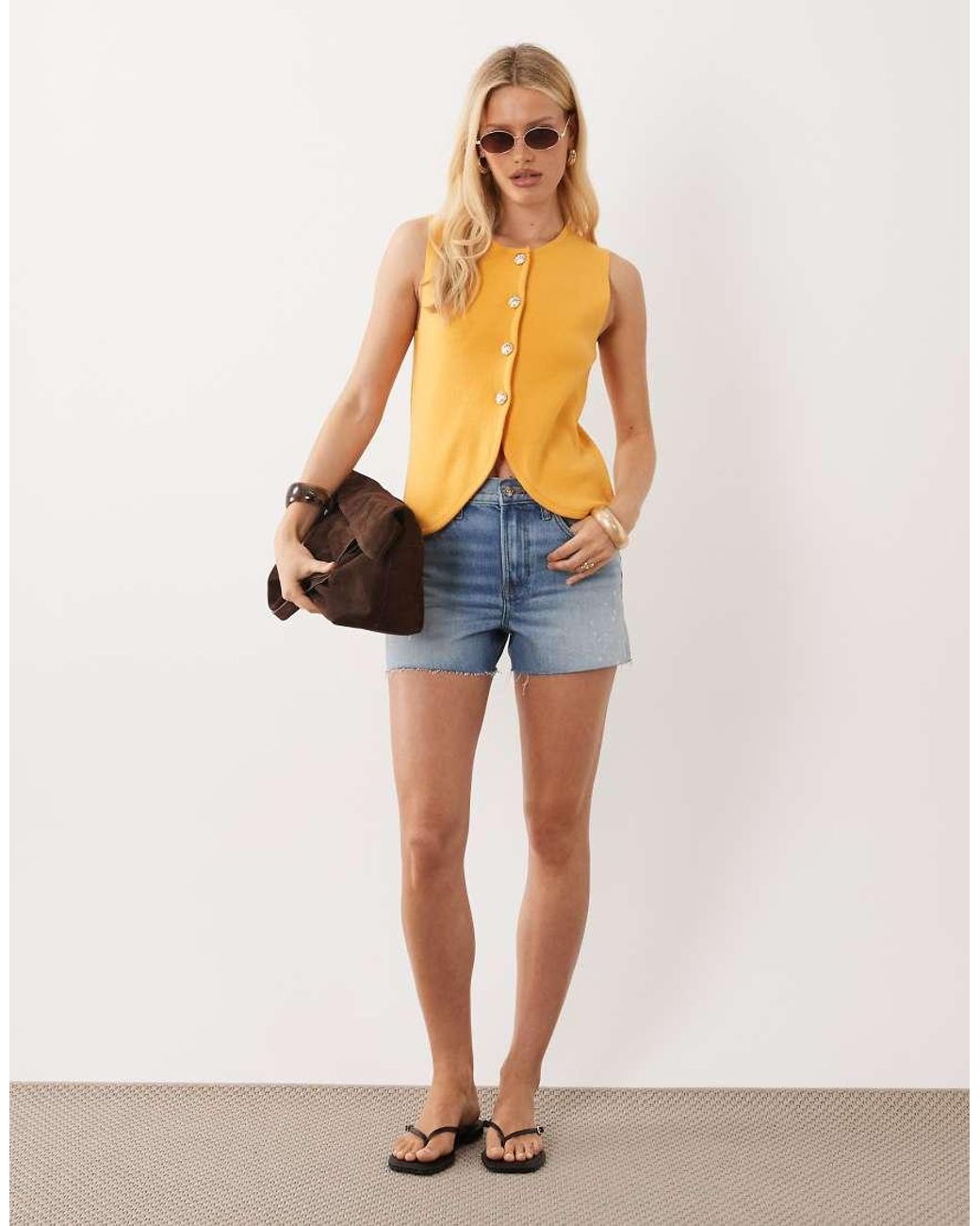 Brave Soul Orange Compact Knit Waistcoat With Contrast Buttons
