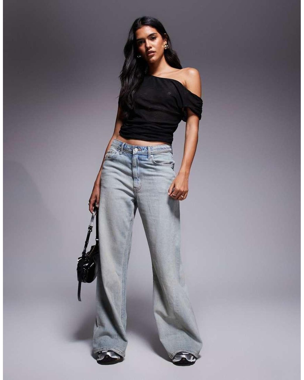 ASOS Black Mesh Ruched Asymmetric Top