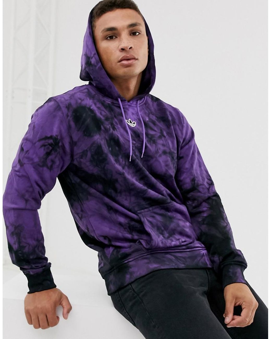 adidas Originals Hoodie Tie Dye Purple With Central Trefoil Logo ...