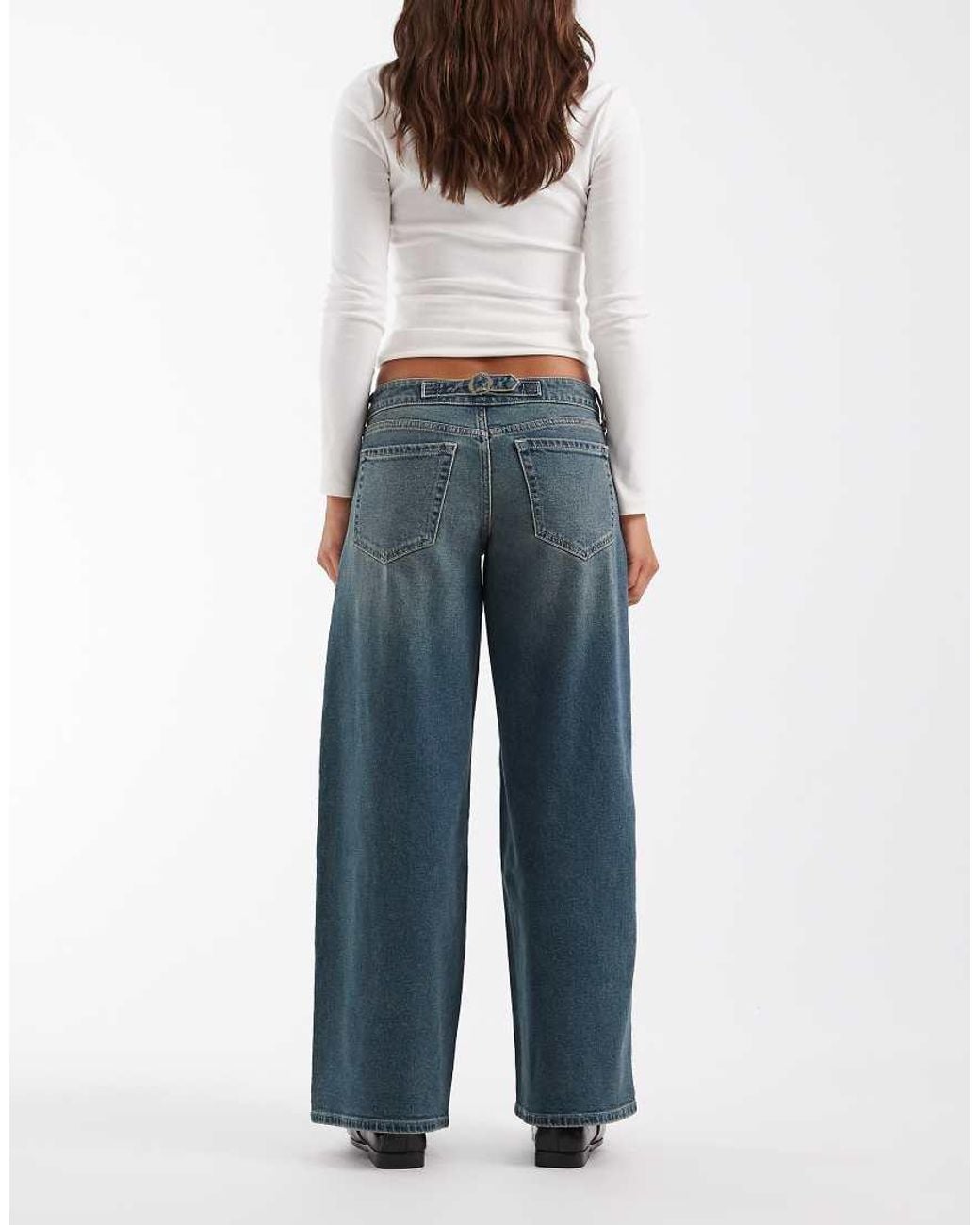 Hollister Blue Ultra Low Rise baggy Fit Jeans With Embroidery Detail