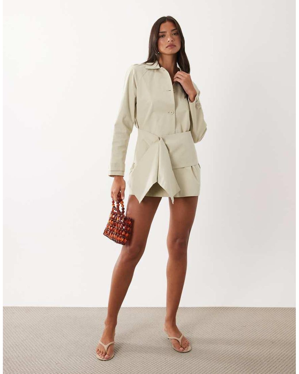 Lioness Natural Wiseguy Tailored Wrap Drape Detail Mini Dress