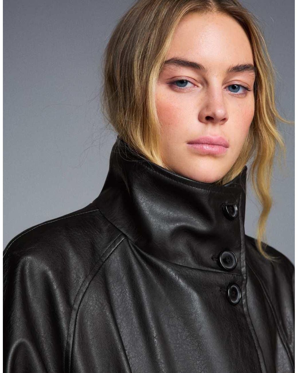 Bershka Black Long Leather Effect Belt Trench Coat