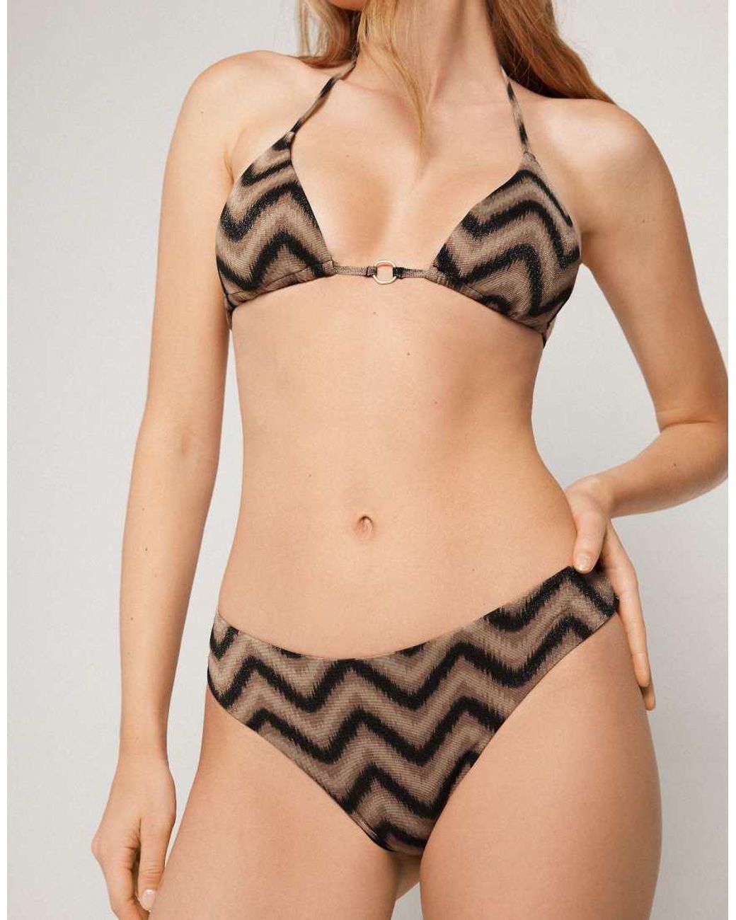 Tezenis Black Brazillian Bikini Bottoms Chevron Shine