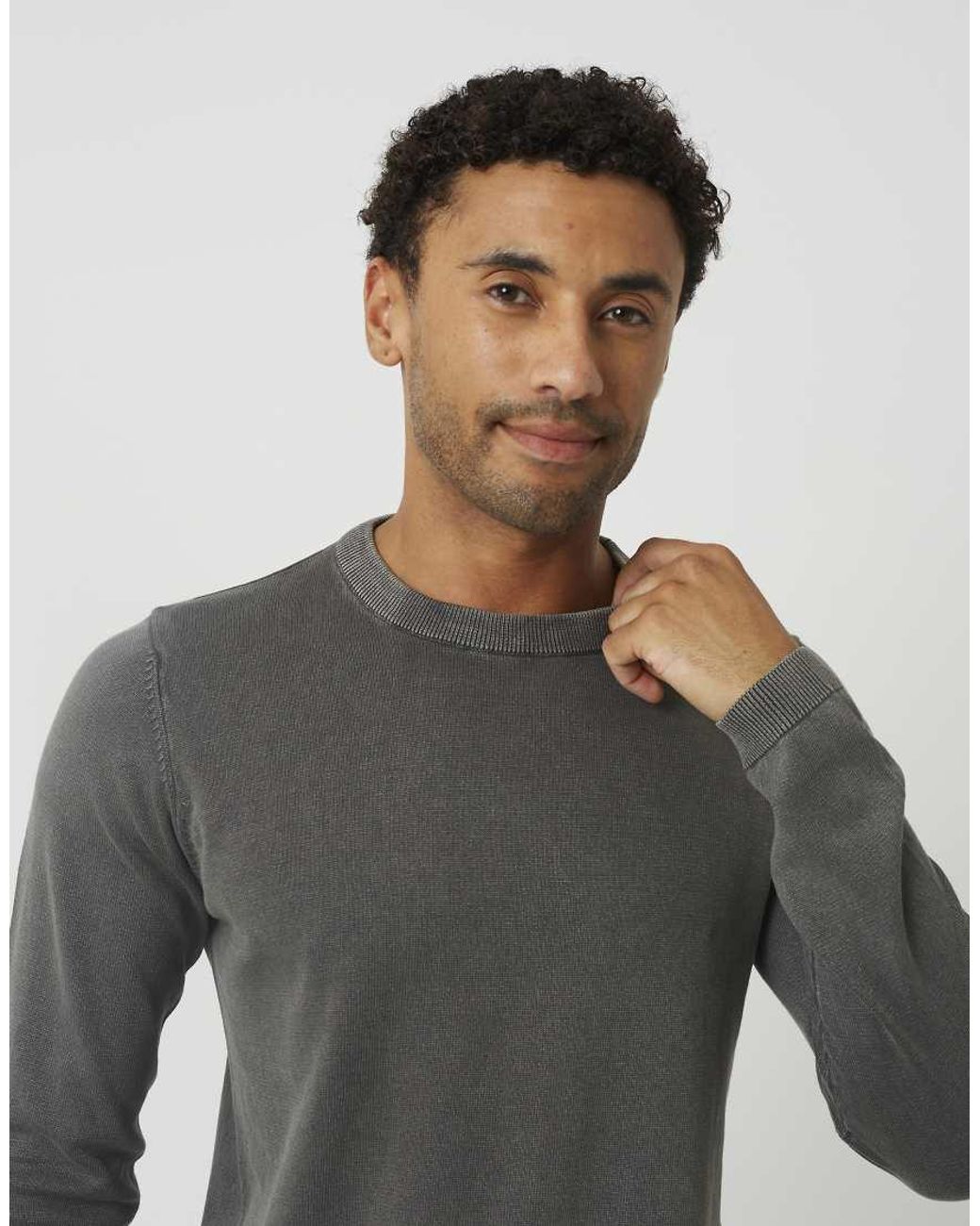Brave Soul Gray Acid Wash Crew Neck Jumper for men